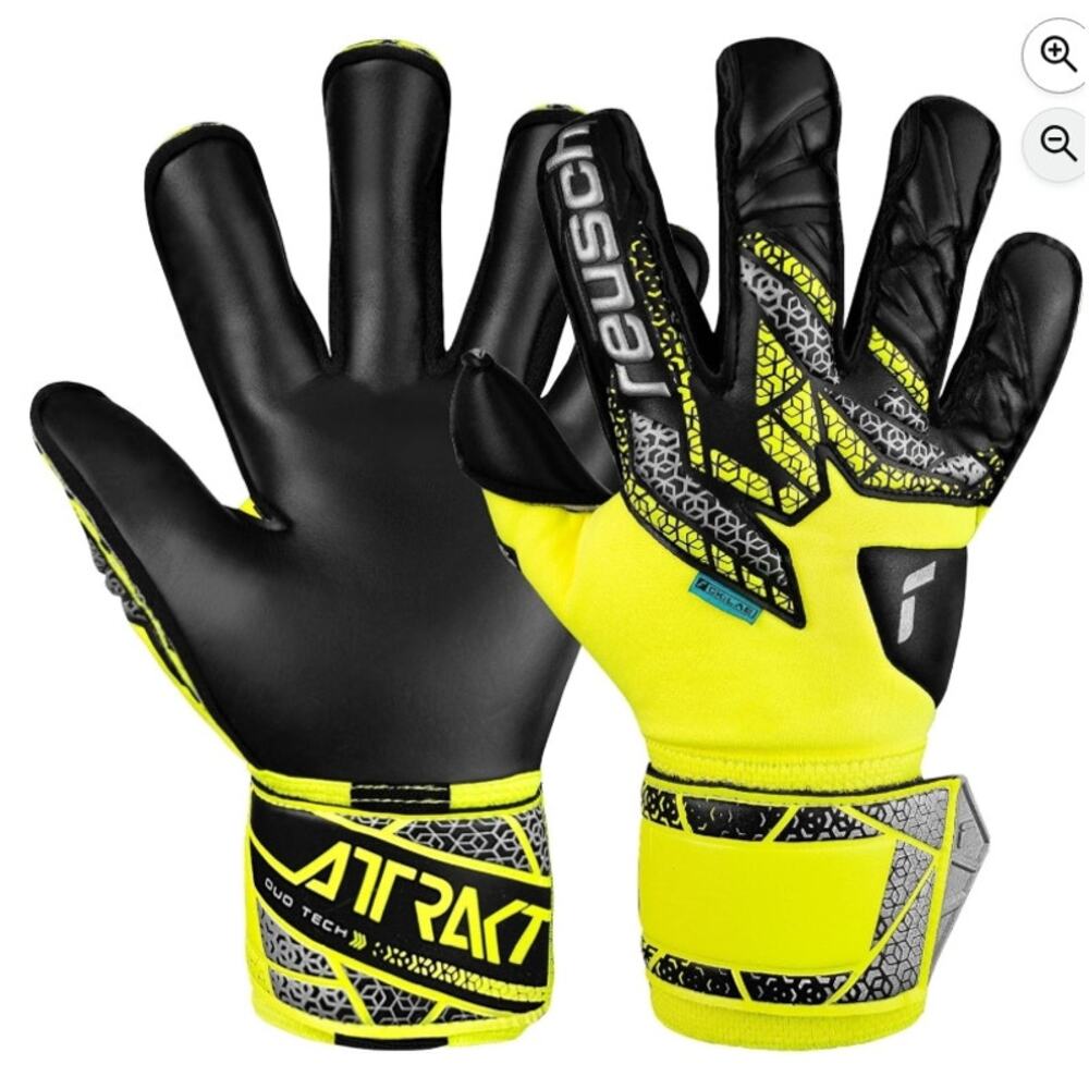 Reusch Attrakt Duo Evolution Goalkeeper Gloves Yellow Silver Black Sz 8